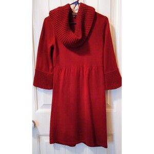 THE LIMITED Red Knit Cowl Neck 3/4 Sleeve Sweater Dress S Cottage Knee Length
